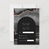 Moderne Schwarze Rose Gold Agate Arch Hochzeit RSVP Karte (Vorderseite)