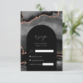 Moderne Schwarze Rose Gold Agate Arch Hochzeit RSVP Karte (Stehend Vorderseite)
