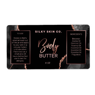 Moderne schwarze Rose Gold Body Butter Labels