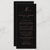 Moderne Schwarze Rose Gold Elegante Script Wedding Menükarte (Vorne/Hinten)