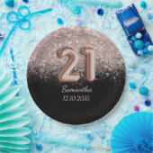 Moderne Schwarze Rose Gold Glitzer 21 Geburtstag Pappteller (Party)