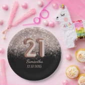 Moderne Schwarze Rose Gold Glitzer 21 Geburtstag Pappteller (Party)