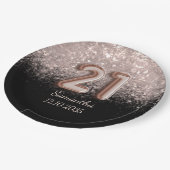 Moderne Schwarze Rose Gold Glitzer 21 Geburtstag Pappteller (Schrägansicht)