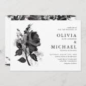 Moderne Schwarze Rose Minimalistische Hochzeit Einladung (Vorne/Hinten)