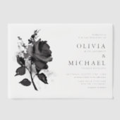 Moderne Schwarze Rose Minimalistische Hochzeit Pergament Einladungen (Vorderseite)