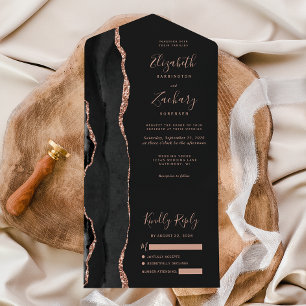 Moderne schwarze Roségold-Achat-Dunkle Hochzeit All In One Einladung