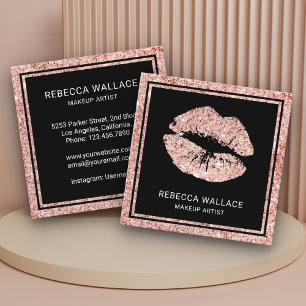 Moderne schwarze Roségold-Glitter-Lippen Makeup-Ar Quadratische Visitenkarte
