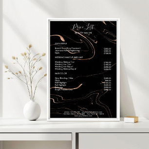 Moderne schwarze Rosegold-Preisliste aus Marmor Poster