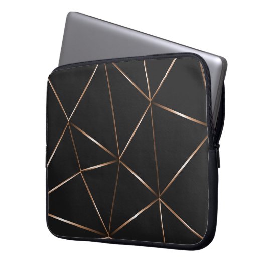 Moderne schwarze Rossold-Polygonal-Formen Textur Laptopschutzhülle (Vorderseite Links)
