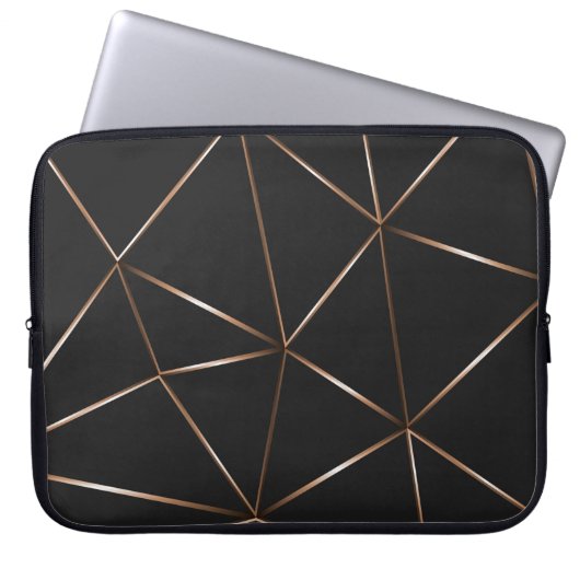 Moderne schwarze Rossold-Polygonal-Formen Textur Laptopschutzhülle (Vorderseite)