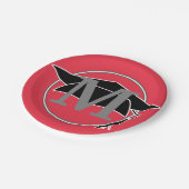 Moderne schwarze rote Abschluss-Monogramm-Initiale Pappteller (Schrägansicht)
