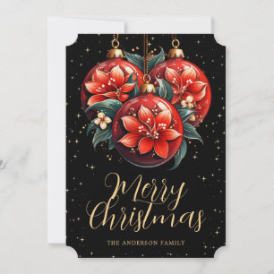 Moderne schwarze rote Blumenornamente Weihnachtska Feiertagskarte