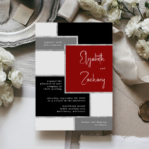 Moderne schwarze rote graue silberne Hochzeit Einladung