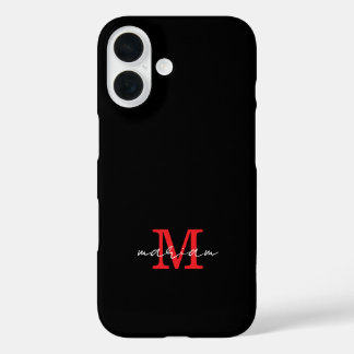 Moderne schwarze rote personalisierte Monogramm-Ha iPhone 16 Hülle