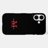 Moderne schwarze rote personalisierte Monogramm-Ha Case-Mate iPhone Hülle (Rückseite (Horizontal))