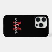 Moderne schwarze rote personalisierte Monogramm-Ha iPhone Hülle (Rückseite (Horizontal))