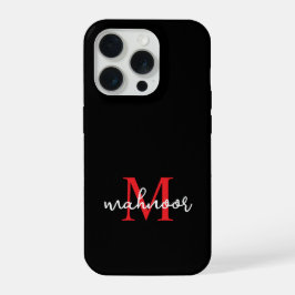 Moderne schwarze rote personalisierte Monogramm-Ha iPhone 15 Pro Hülle