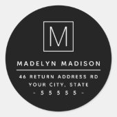 Moderne schwarze Rücksendeadresse in Monogramm Runder Aufkleber (Vorderseite)
