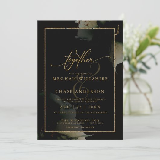 Moderne schwarze Sage Custom Wasserfarbe Einladung (Stehend Vorderseite)