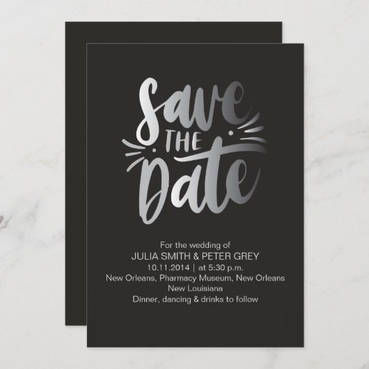 Moderne Schwarze Save the Date Einladung (Vorne/Hinten)