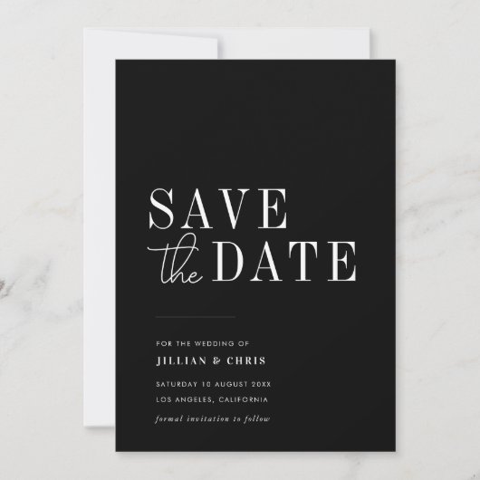 moderne Schwarze Save the Date-Karte Einladung (Vorderseite)