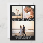 Moderne schwarze Save-the-Date-Skript-Foto-Collage Einladung (Vorderseite)