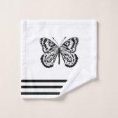 Moderne schwarze Schmetterlinge u. Streifen Badhandtuch Set (Waschlappen)