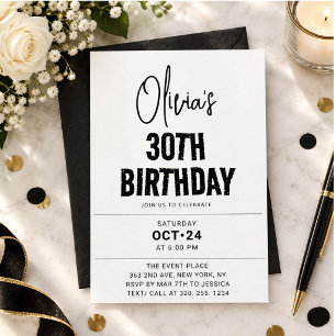 Moderne schwarze Schrift 30. Geburtstag Chic & Min Einladung
