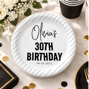 Moderne schwarze Schrift 30. Geburtstag Chic & Min Pappteller