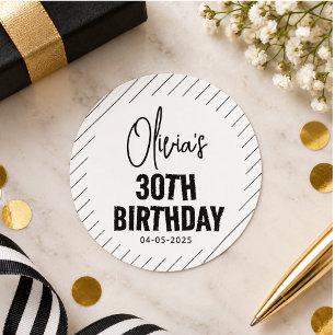 Moderne schwarze Schrift 30. Geburtstag Chic & Min Runder Aufkleber