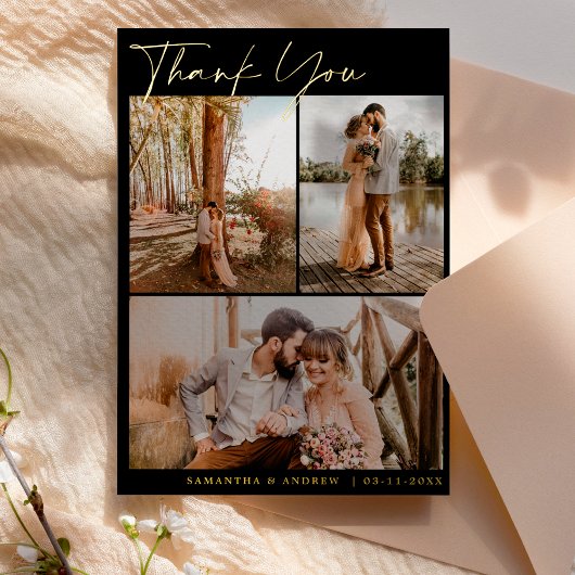 Moderne Schwarze Schrift 6 Fotos Hochzeit Folieneinladung