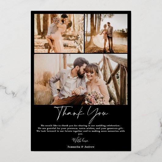 Moderne Schwarze Schrift 6 Fotos Hochzeit Folieneinladung (Rückseite)