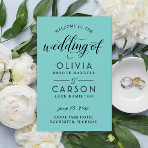 Moderne schwarze Schrift Aqua Hochzeitsprogramme