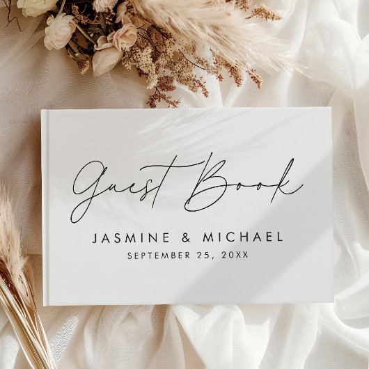 Moderne Schwarze Schrift Foto Hochzeit Gästebuch