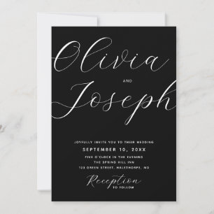 Moderne schwarze Schrift Hochzeit mit Foto und QR- Einladung