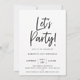 Moderne schwarze Schrift Lass uns Party feiern zum Einladung