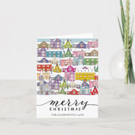 Moderne Schwarze Schrift MERRY Winterstadt Minimal Feiertagskarte