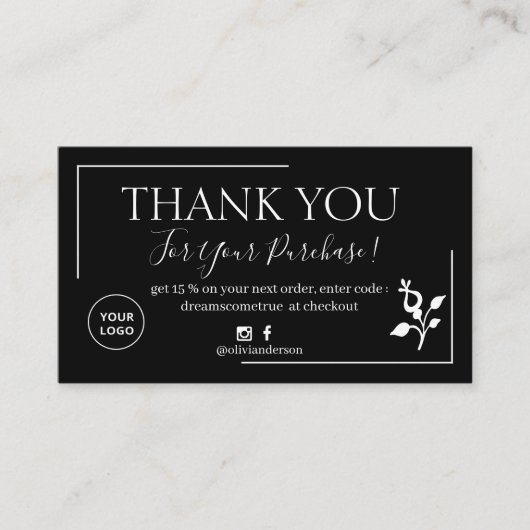 Moderne Schwarze Schrift Ordnung danke Business Ca Visitenkarte (Vorderseite)