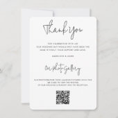Moderne Schwarze Schrift QR Code Foto Galerie Hoch Dankeskarte (Vorderseite)