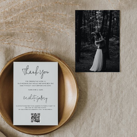 Moderne Schwarze Schrift QR Code Foto Galerie Hoch Dankeskarte