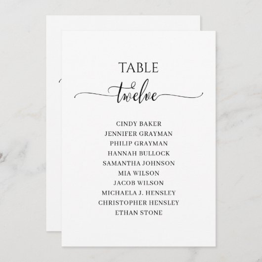 Moderne Schwarze Schrift Tischnummer 12 Sitzplan (Vorne/Hinten)