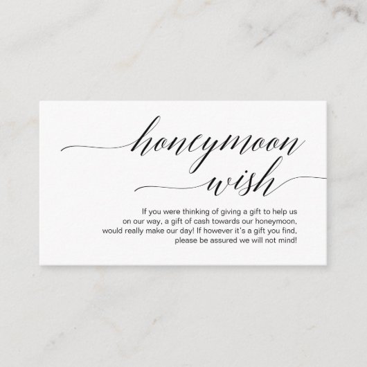 Moderne schwarze Schrift, Wedding Honeymoon Wish F Begleitkarte (Vorderseite)