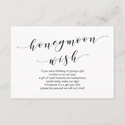 Moderne schwarze Schrift, Wedding Honeymoon Wish F Begleitkarte (Vorderseite)