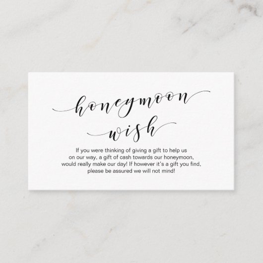 Moderne schwarze Schrift, Wedding Honeymoon Wish F Begleitkarte (Vorderseite)