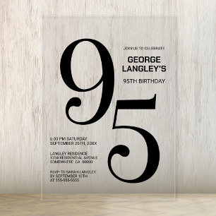 Moderne schwarze Schrift zum 95. Geburtstag Acryleinladungen