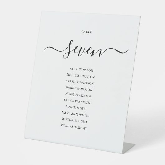 Moderne schwarze Script-Tischnummer-Seekarte Sockelschild (Vorderseite)