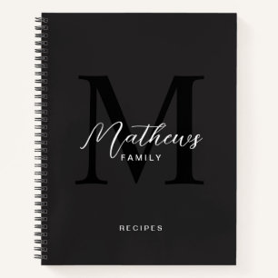 Moderne schwarze Script Typografie Monogram Rezept Notizblock