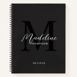 Moderne schwarze Script Typografie Monogram Rezept Notizblock