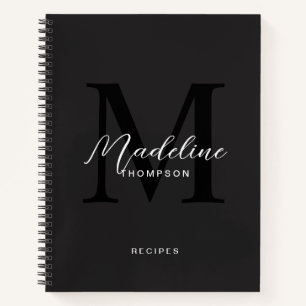 Moderne schwarze Script Typografie Monogram Rezept Notizblock