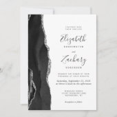 Moderne schwarze Silber-Achat-QR-Code-Hochzeit Einladung (Vorderseite)
